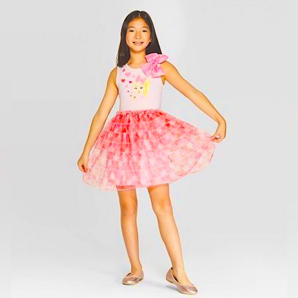 Nickelodeon JoJo Siwa Pink dress with bow, layered Heart Tutu with Hearts XL NWT